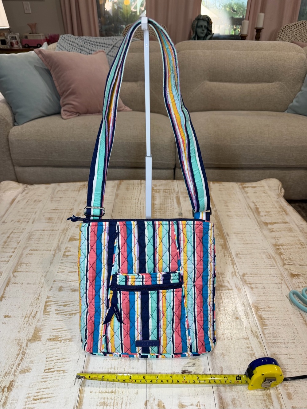 Vera Bradley Multicolor Striped Quilted Crossbody with Navy Trim cabana Stripe